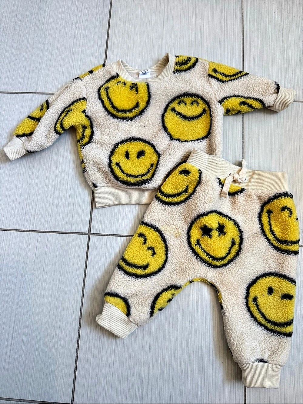 Baby Gap Smiley World Baby Set Cream Yellow Fleece 6-12 months